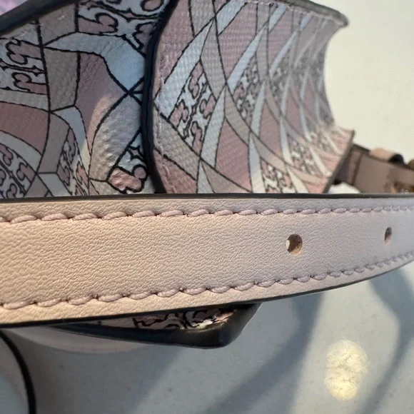 Pink Patterned Mini Tote Crossbody Bag - Designer Logo Accent - Picture 7 of 8